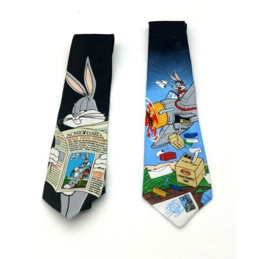 Vtg 1997 Lot of 2 Looney Tunes Stamp Collection Ties Bugs Bunny ACME